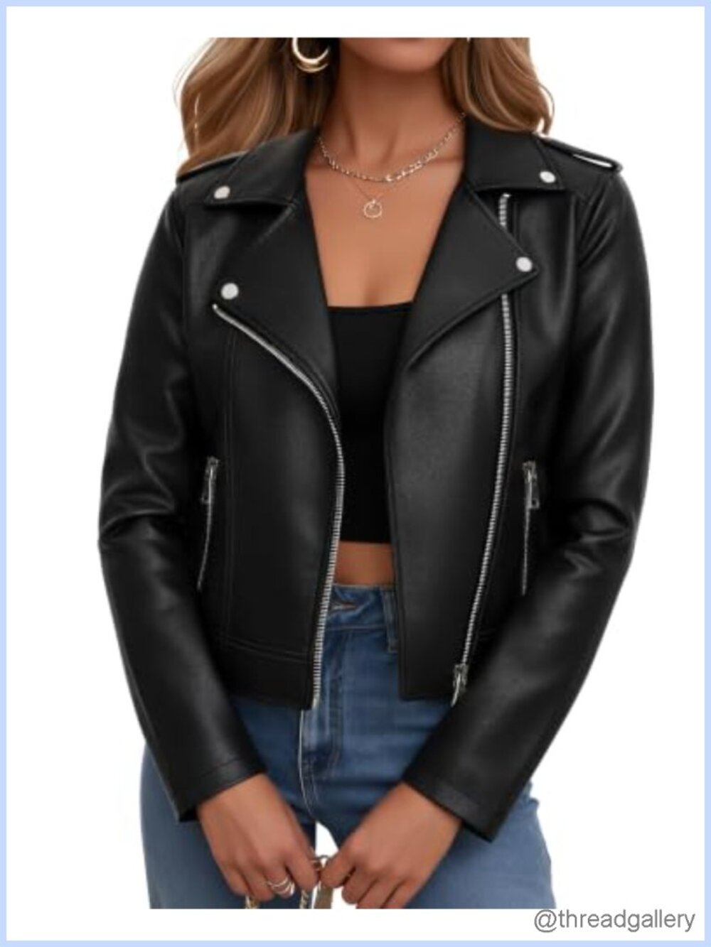 Faux Leather Cropped Moto Jacket Women Zip Up Short Biker Coat Edgy Streetwear